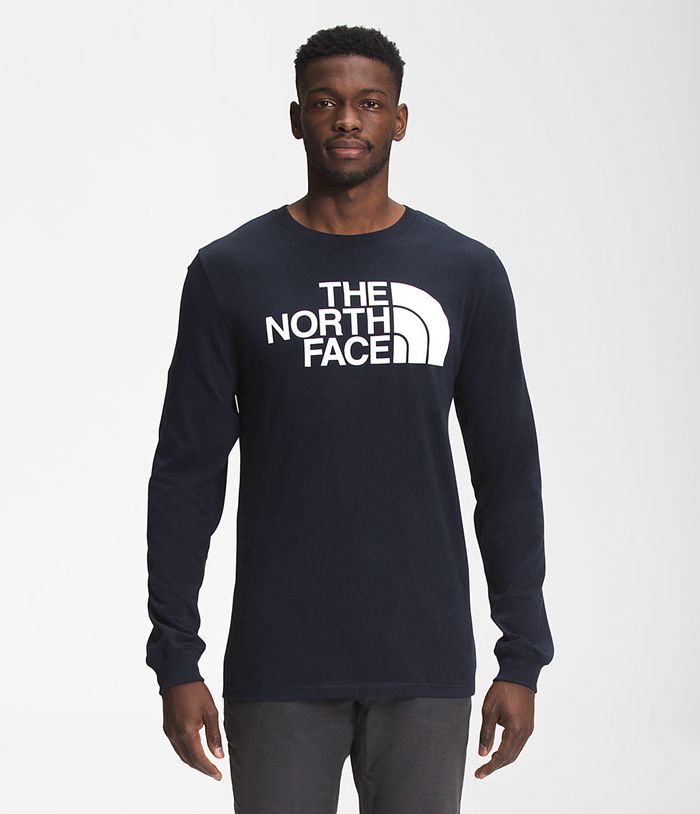 The North Face T Shirts Męska Granatowe Długi Rękaw Pół kopuła - FNIJ63129